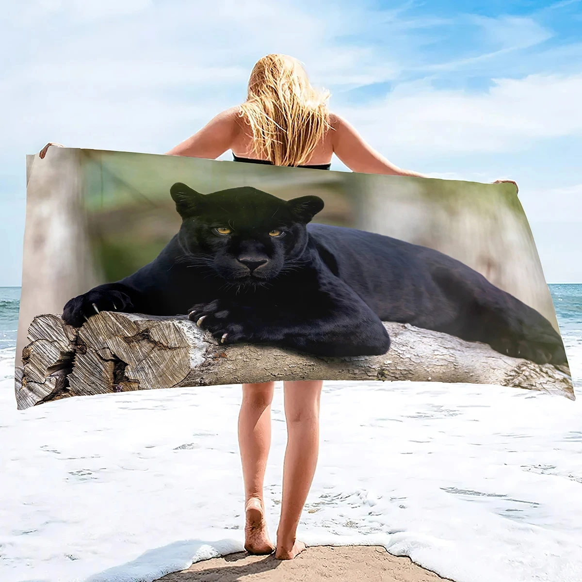 Пляжные полотенца для взрослых и детей с черной пантерой легкое абсорбирующее