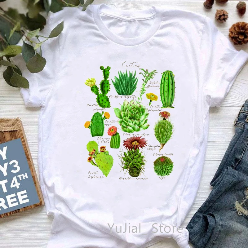 

Cactus Flowers Plant Print T-Shirt Women Aesthetic Clothes Harajuku Kawaii White Tshirt Femme Summer Fashion T Shirt Female