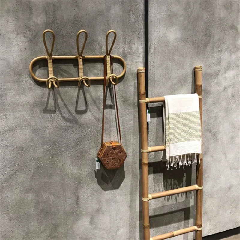 

Handmade Rattan Hook Clothing Storage Rack Clothes Hat Hook Ins Rattan Crafts Retro Simple Wall Decoration Shooting Ornaments