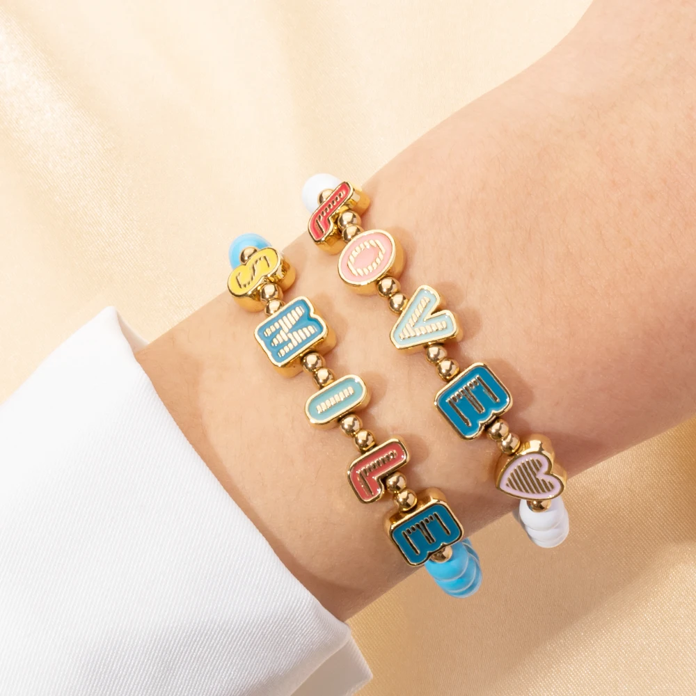 Женский браслет с бусинами 6 мм подвесками в виде букв алфавита ювелирные изделия