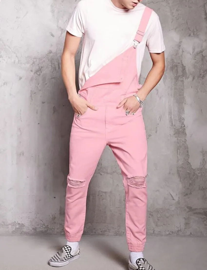 Stylish Mens Denim High-waisted Strap Overalls Jumpsuit Casual Pants High Street Pockets Jeans Fashion Jeans Male Plus Size