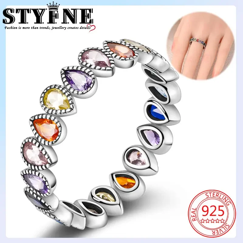 Красивое кольцо из стерлингового серебра 925 пробы с разноцветными радужными