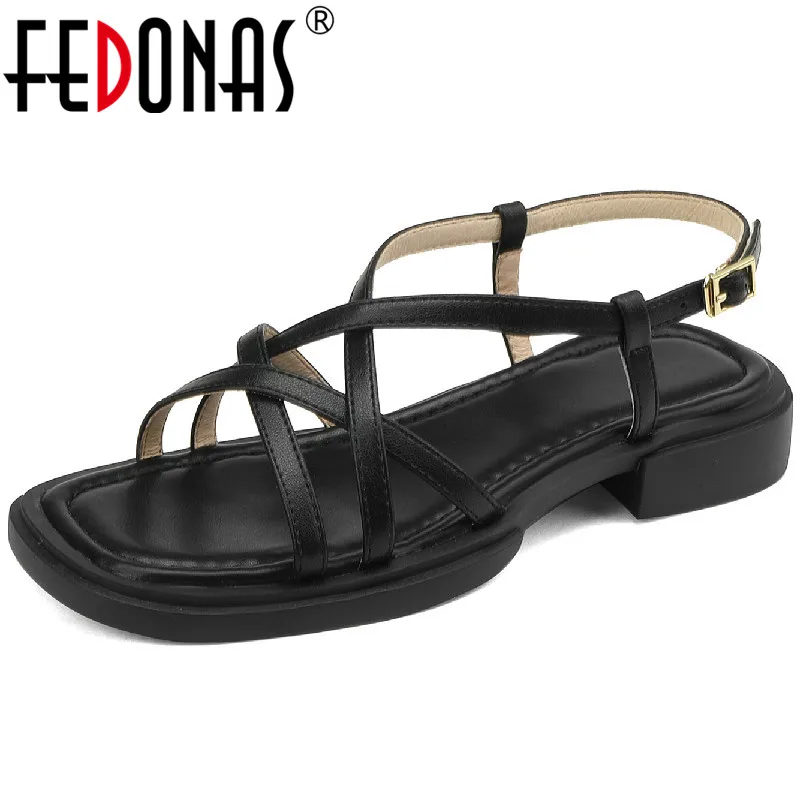 

FEDONAS/Новинка 2023 года; Женские босоножки с узкими ремешками; Обувь из натуральной кожи на низком каблуке; Женская летняя модная повседневная обувь для офиса