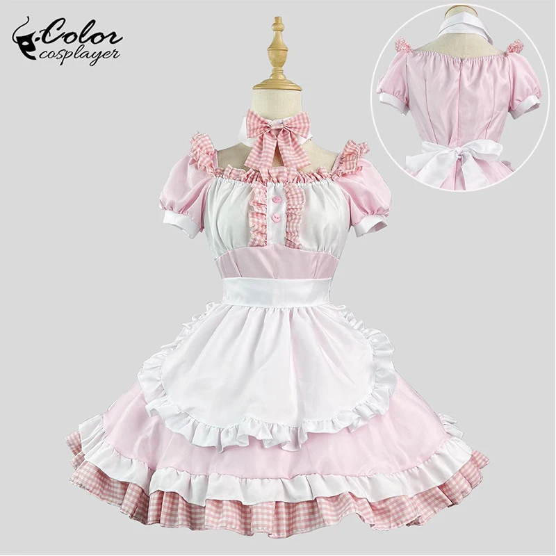 Цветное розовое платье горничной для косплея женщин костюм Лолиты кафе служанки