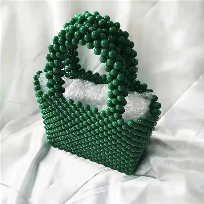 fashion ladies Travel Beaded Transparent Bag evening pearl bags handbag Green Acrylic Beaded bucket luxury purses