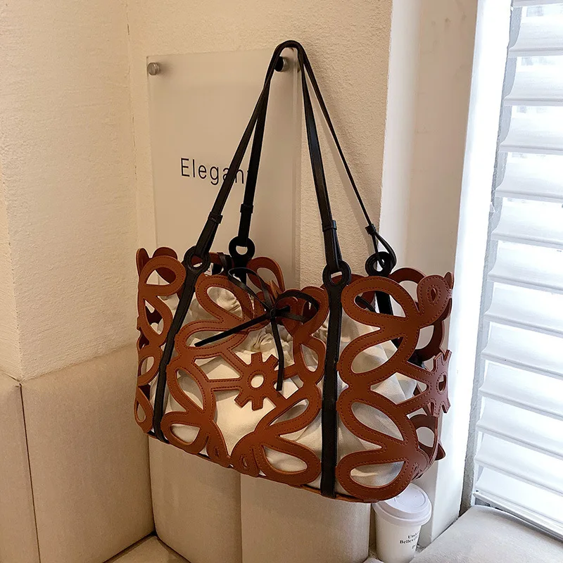 

Summer Handbag New Hollow Woven Fashion Bucket Tote Bag Shoulder Large Capacity Handbag Luxury Handbags Women Bags Designer