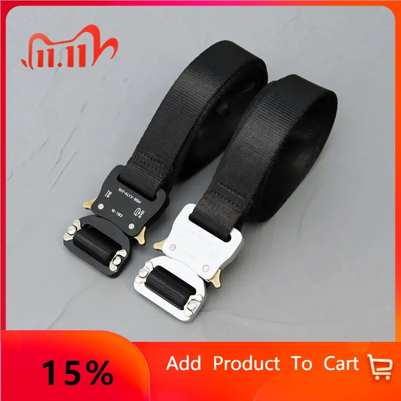 High Quality 1017 ALYX 9SM High Density Nylon Fabric Belt Men Women 1:1 Silver Metal Buckle ALYX Belt Finely Embossed Letters