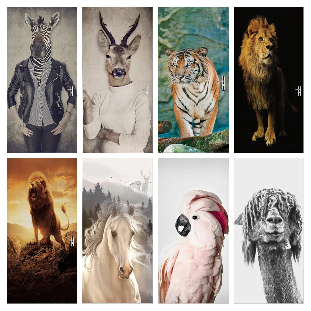 

Tiger Animal Door Sticker Waterproof 3D Wallpaper PVC DIY Adhesive for Doors Living Room Bedroom Poster Home Decor deursticker