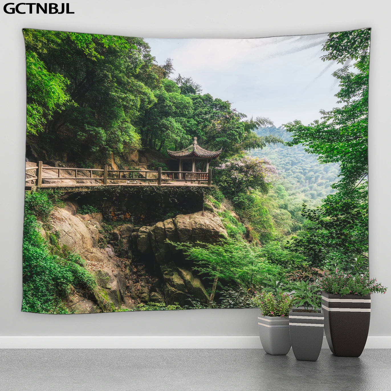 

Mountains Scenery Tapestry Wall Hanging Garden Bridge Lake Woods Scenery Home Decor Polyester Living Room Bedroom Wall Tapestry