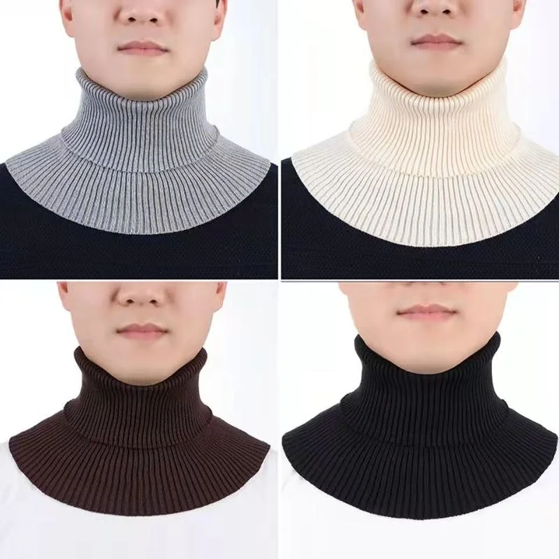 

Men Winter Wool Knitted Neck Guard Pullover Fake Collar Scarf Unisex Solid Color Elastic Thicken Cycling Windproof Warm Snood