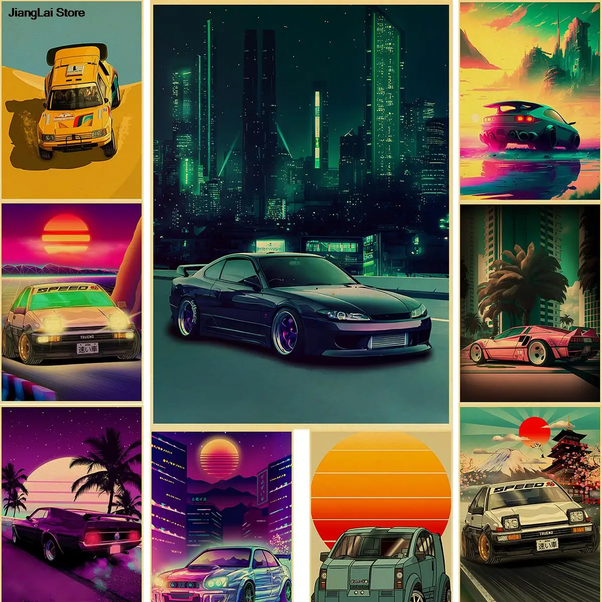 

Japanese Car Colors Poster Print Character Nostalgia Home Decoration Cafe Mural Vintage Bedroom Painting Poster