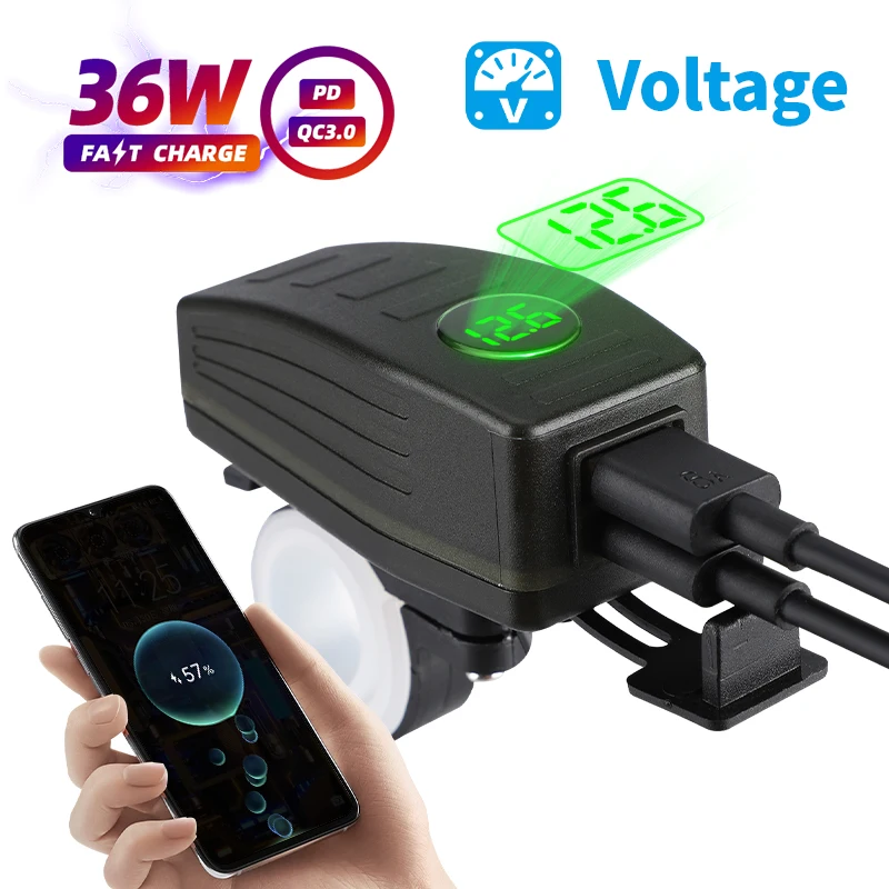 

Waterproof Motorcycle Mobile Phone Power Supply Charger With QC3.0 & PD 2 Port Led Voltmeter Fast Usb 12V Socket On/Off Button