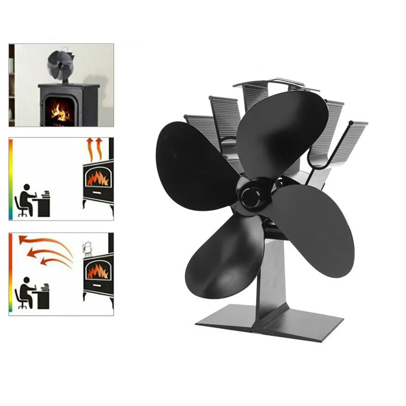 

Black Fireplace 4 Blades Heat Powered Stove Fan Log Wood Burner Ecofan Quiet Home Fireplace Fan Efficient Heat Distribution