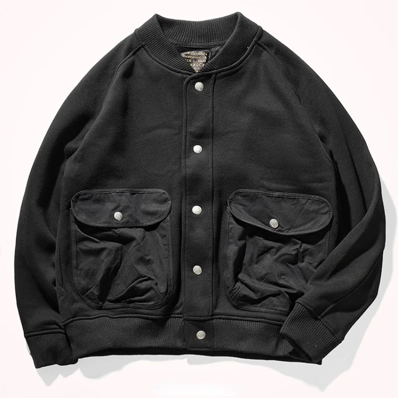 

autumn Retro tooling jacket men's and winter plus velvet padded jacket loose collar cotton coat baseball uniform jacket