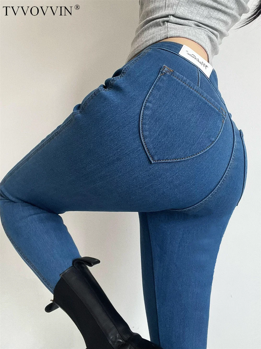 

TVVOVVIN Wind Plush High Waist Two Button Denim Trousers For Women To Keep Warm In Autumn And Winter Trousers CHQS