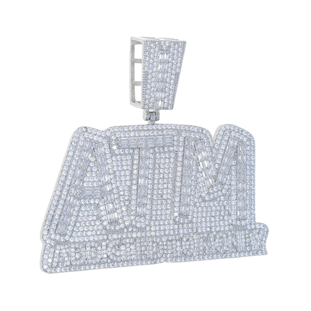 Bling 5A CZ Буквы ATM Addicted To Money Кулон Ожерелье Iced Out Micro Paved Кубический Циркон Хип-Хоп 15 мм
