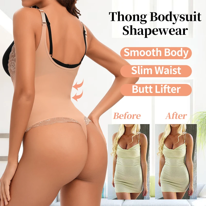 Lace Thongs Bodysuit Shapewear Women Full Body Shaper Waist Trainer Abdomen Slimming Underwear Tummy Control Shaper Underbust