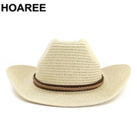 hoaree beige cowboy hat women men summer straw sun hat wide brim sombrero 2022 new arrival cowgirl straw cap