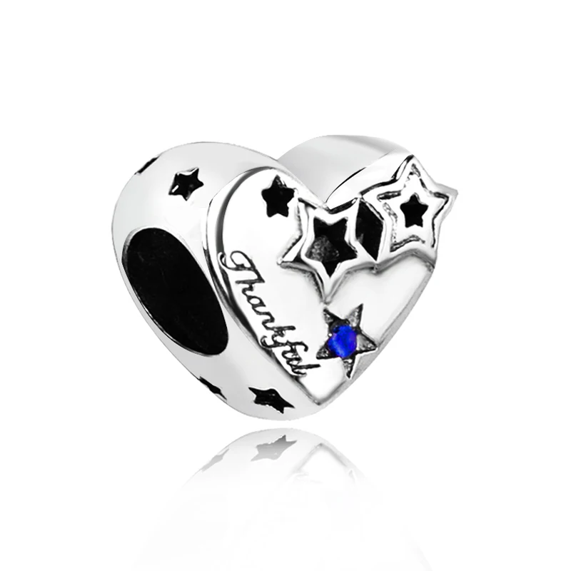 

Sparkling Thankful Heart Stars Charm 925 Sterling Silver Bead Fit Original Pandora Bracelet Women Advanced Texture Jewelry Gift