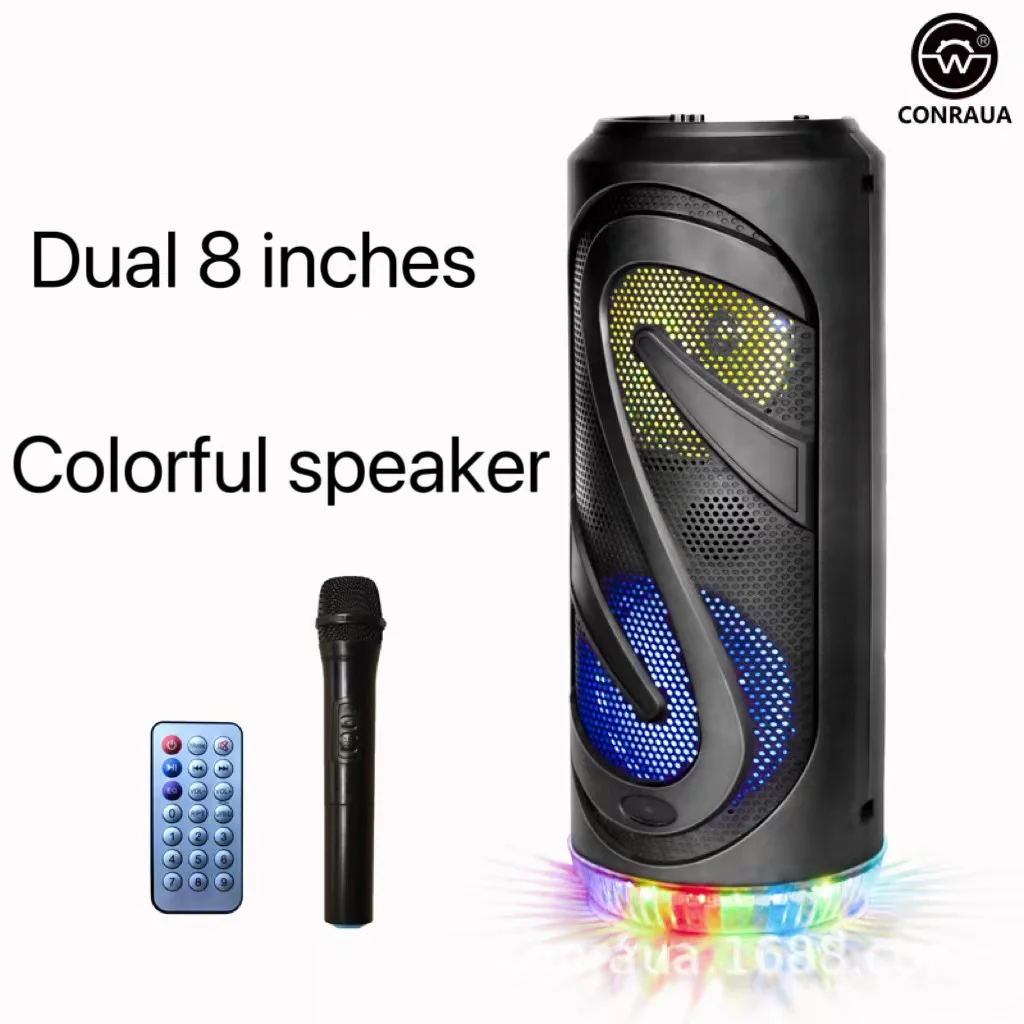 

Dual 8 "Portable Bluetooth Speakers Outdoor Mobile Home Karaoke Subwoofer With Microphone And remote Control Support Hands-free