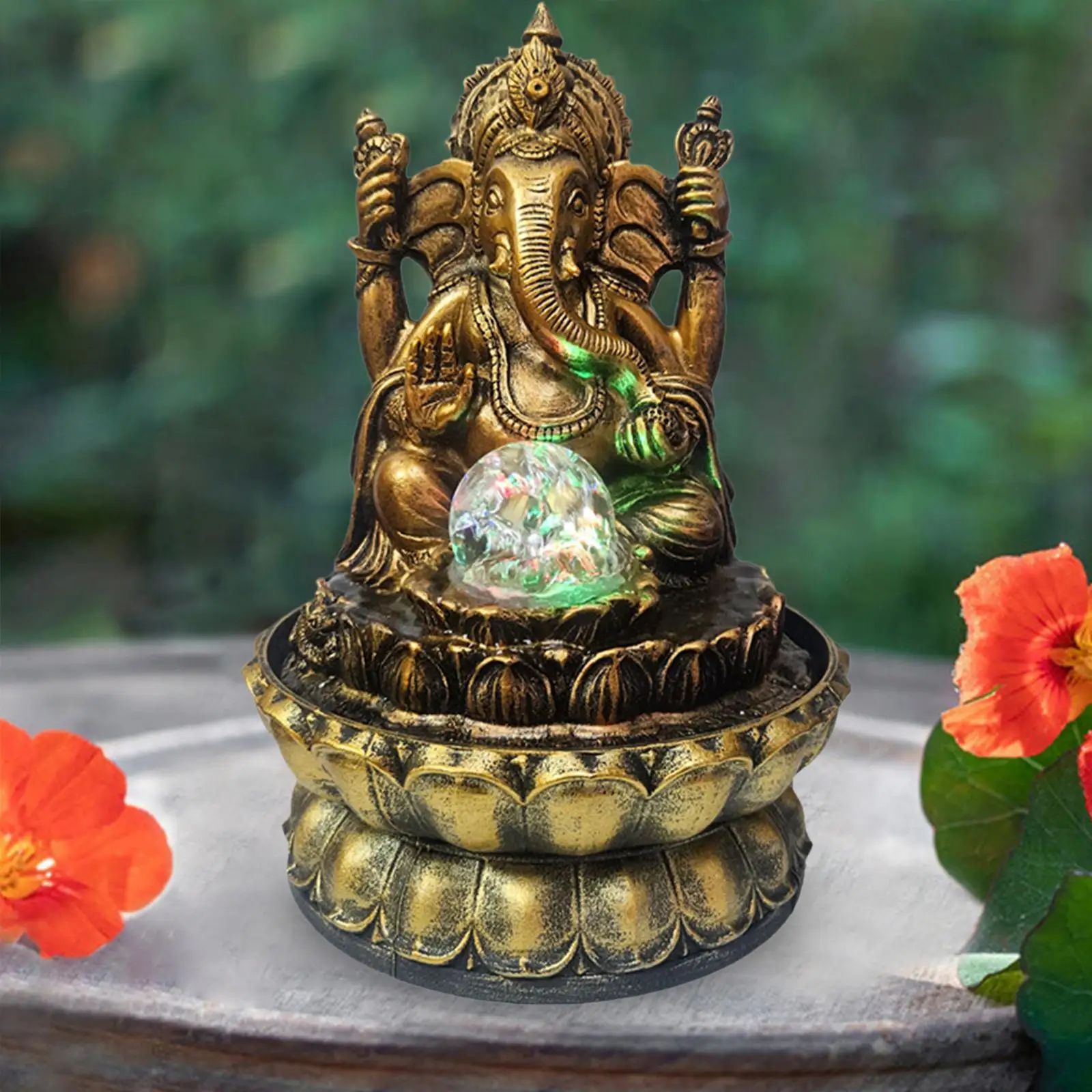 

Elephant Buddha Statue Resin Tabletop Fountain 110V Adapter 21x30cm Dark and Golden Colour Table Ornament