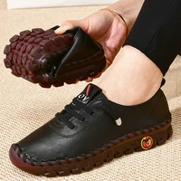 2022 new spring women platform vulcanized shoes lace up casual loafers leather slip on flats shoe fashion breathable women shoes