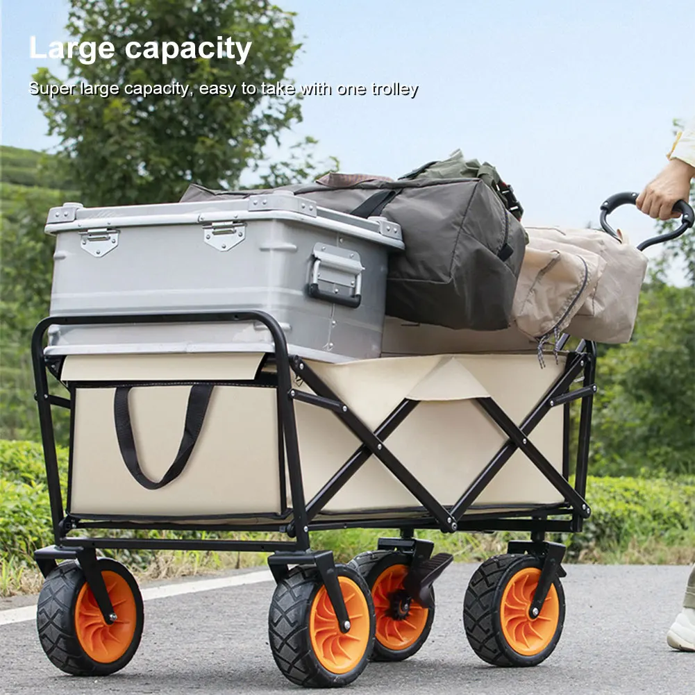 

Outdoor Portable Folding Trolley Collapsible Wagon Utility with Adjustable Handle Universal Wheel Camp Picnic Beach Storage Cart