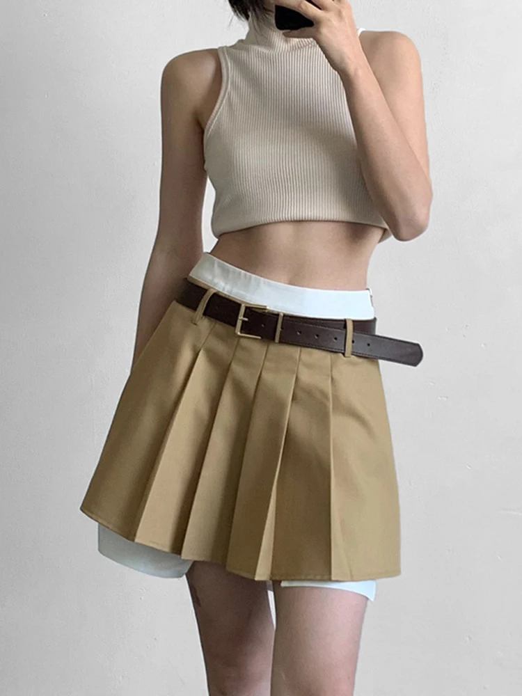 

Women High Waist Skirt Harajuku Streetwear Mini A-Line Short Skirt Ladies Casual Patchwork Irregular Pleated Skirts Female