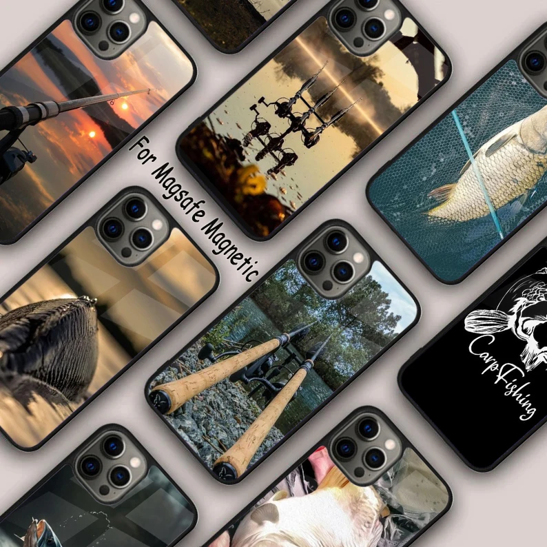 Магнитный чехол для APPLE iPhone 16 14 13 12 11 Pro Max 15 Plus MagSafe ловли карпа рыбы с беспроводной