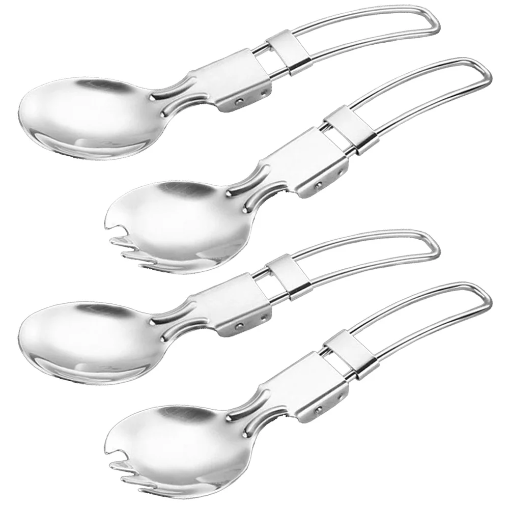 

4pcs Foldable Safe Stylish Stainless Steel Spoons Folding Spoons Camping Tableware For Outdoor