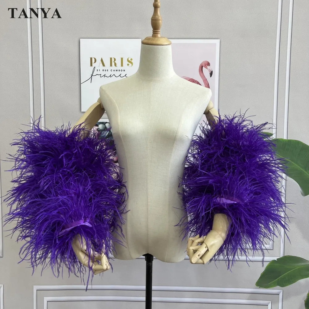 

Purple Puffy Detachable Ostrich Sleeves For Wedding Party Gloves Removeable Dreamy Bridal Accessories