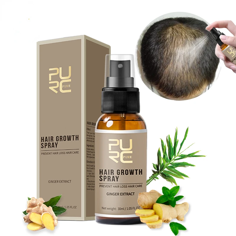 PURC Ginger Hair Growth Products Fast Growing Spray Scalp Treatment Oil Beauty Health Hair Care for Men Women 30ml
