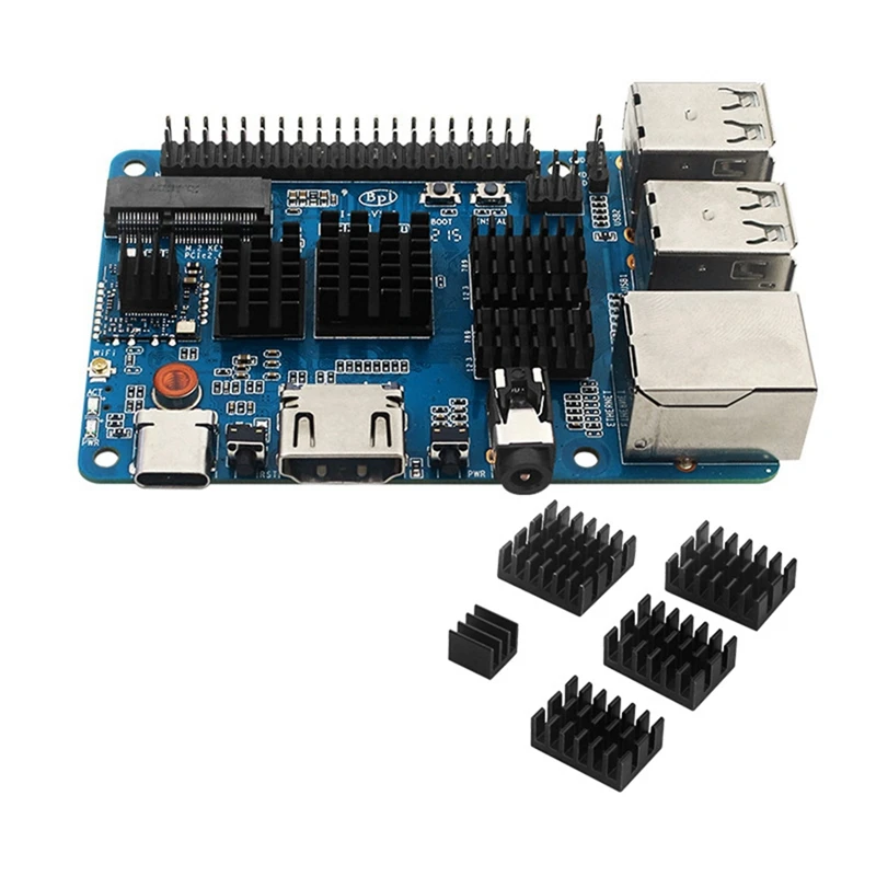 For Banana Pi BPI-M4 Development Board With Heatsinks DDR4 RAM Realtek RTD1395 ARM Cortex-A53 Quad-Core 64 Bit