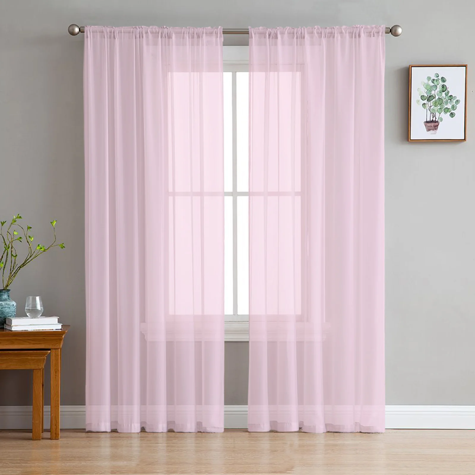 

Pink Solid Color Simple Home Tulle Curtains for Bedroom Living Room Printed Sheer Curtains for Balcony Summer Home Decor