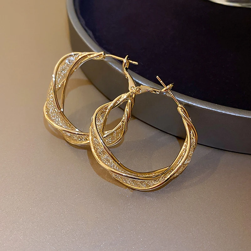 

Delicate Zircon Twisted Hoop Earrings Gold Color Round Geometric Crystal Earrings for Women Statement Jewelry Drop Shipping