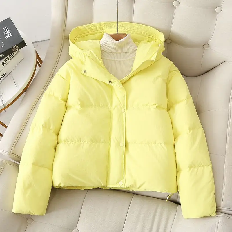 White Duck Down Jacket Women Autumn Winter with Hooded Short Warm Coat Female Buttons Pockets Down Coats Ladies 2023 M45
