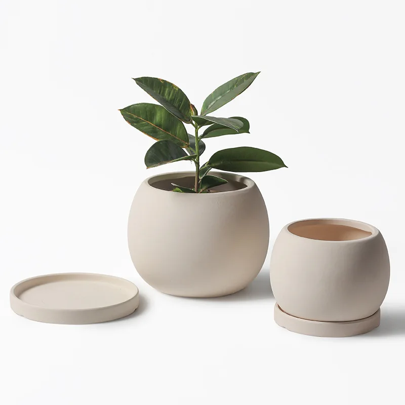 

TingKe Nordic ins plain fired ceramic flowerpot Modern simple home garden decoration Green plant breathable flowerpot ornaments