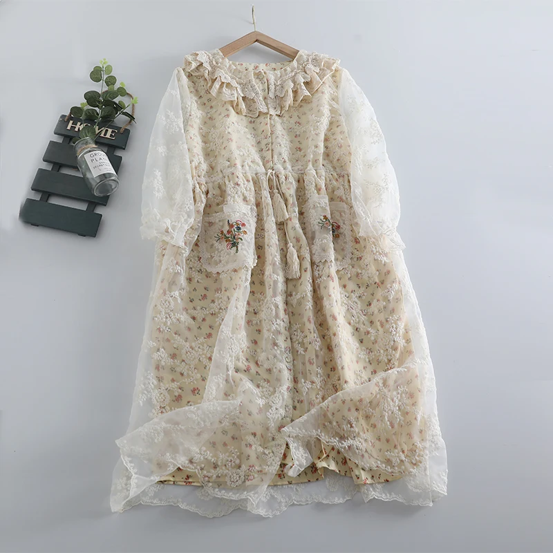 

Summer New Sweet Organza Dress Women Embroidered Pockets Floral Dress WH0608