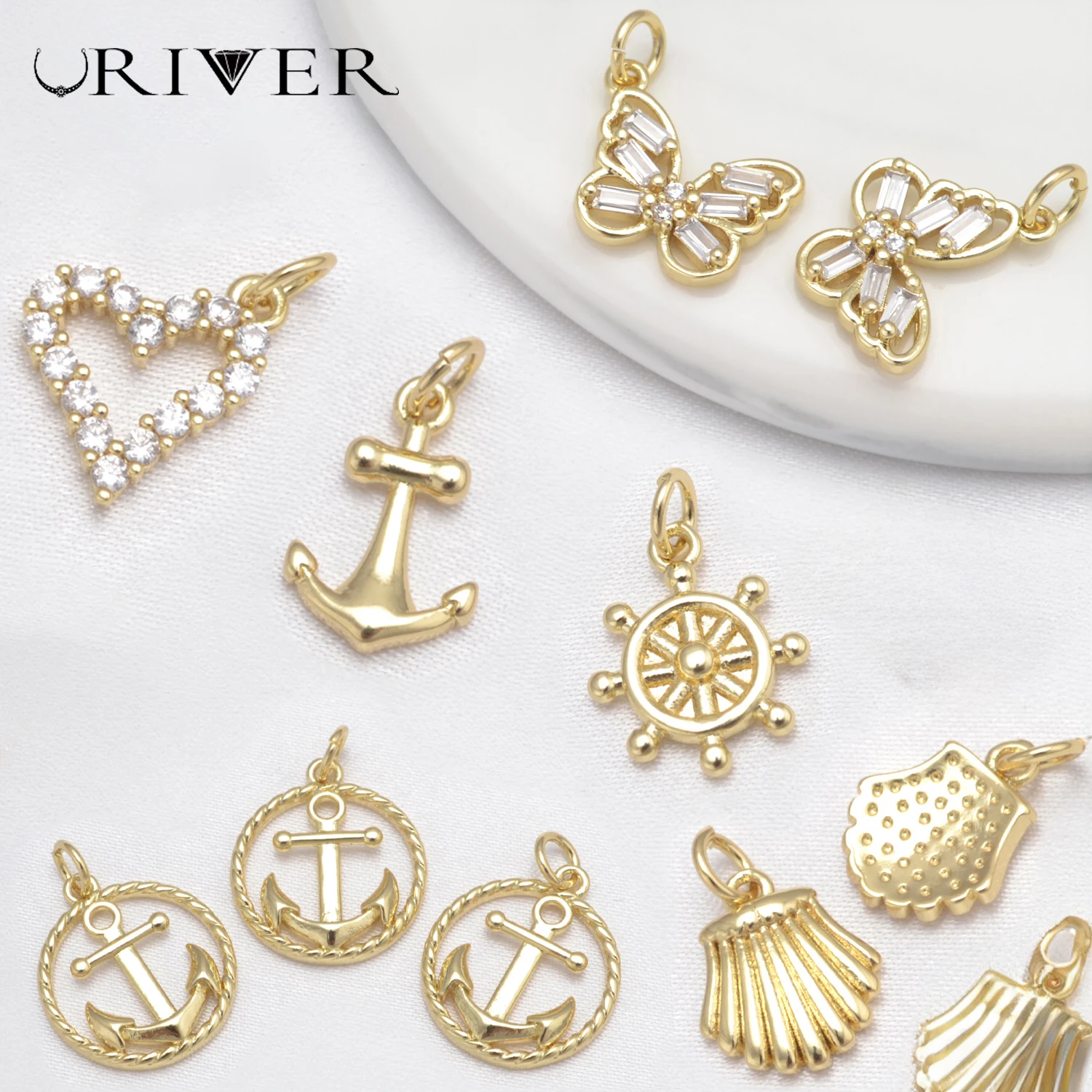 

LJRIVER Ocean Element Jewelry Pendant Anchor Rudder Starfish Charms for Jewelry Making Heart Shape DIY Pendant Jewelry Materials