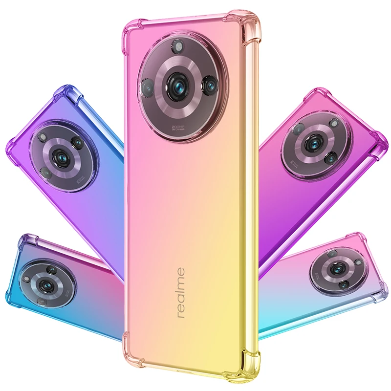 Радужный градиентный прозрачный силиконовый чехол для Realme 11 Pro Plus с четырьмя углами, Противоударная задняя крышка для OPPO Realme 11Pro + 10s