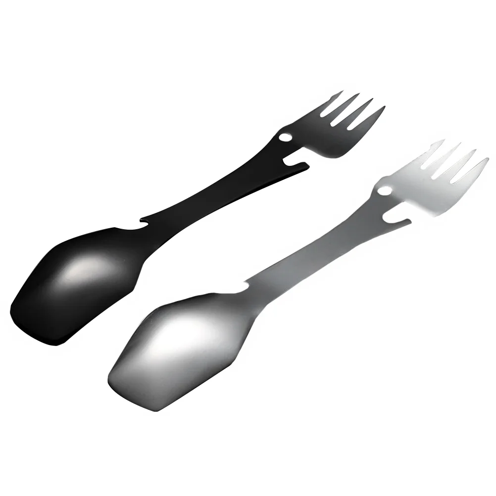 

2 pcs Stainless Steel Metal Practical Portable Utensils Combo Flatware Spoon-Fork- Travel Opener
