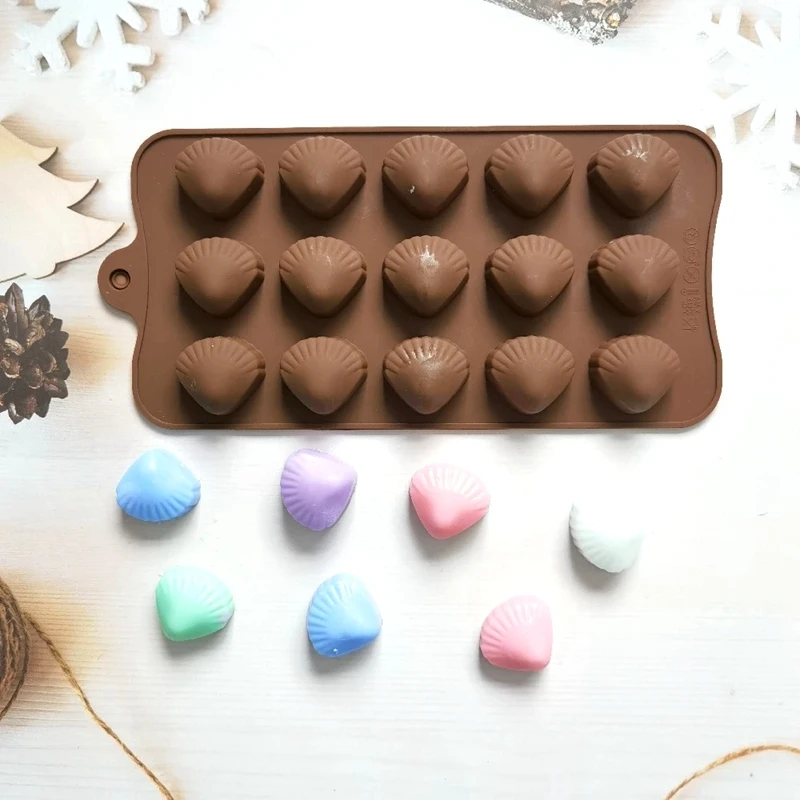 

15 even homemade chocolate scallop shape silicone mold fondant jelly pudding DIY mold ice grid ice mold baking tools