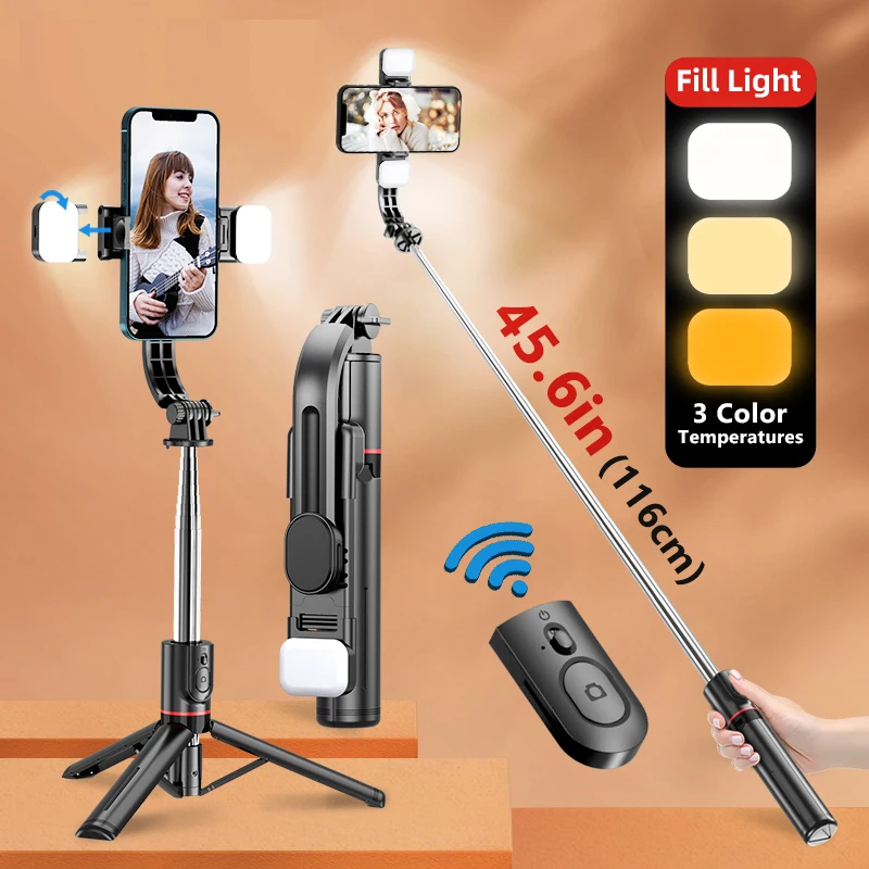 

L13D latest hot 1160mm Extended Version Bluetooth Selfie Stick Double Fill Light Tripod with Remote Shutter for Android IOS