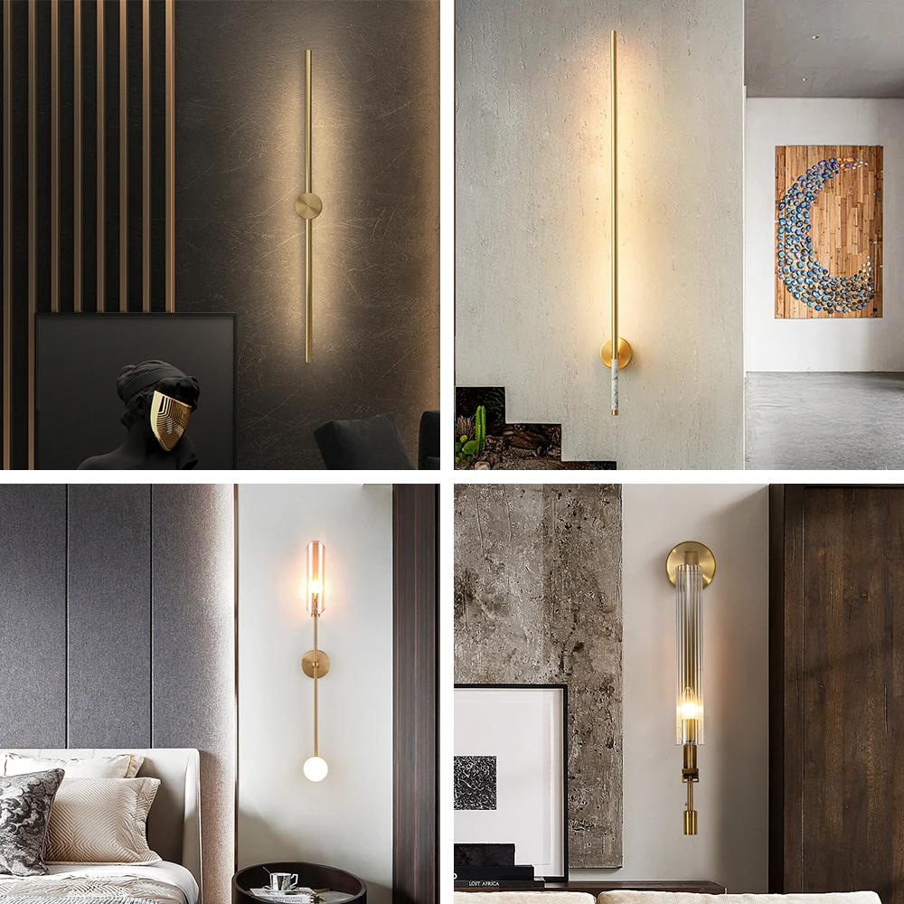 

Minimalism LED Wall Lamp Longer living room TV background line wall light Gold long strip wall lamp bedroom bedside lamp