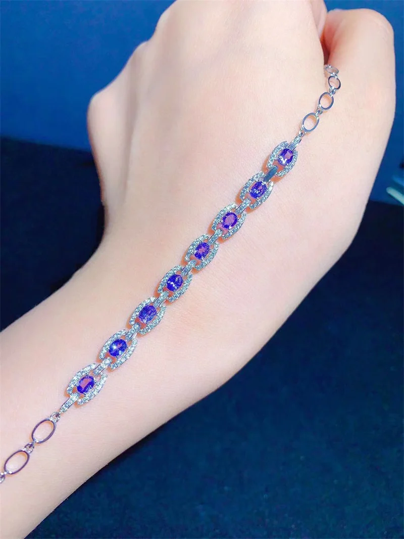 Браслет из натурального танзанита серебряный браслет 925 пробы для женщин