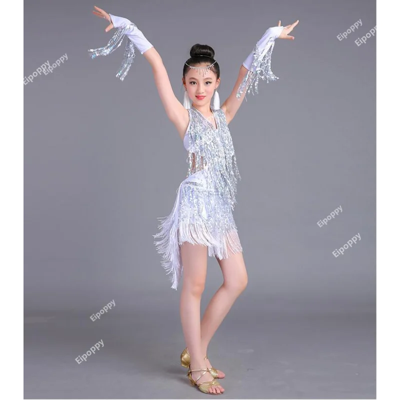 Детское платье с блестками для латиноамериканских танцев