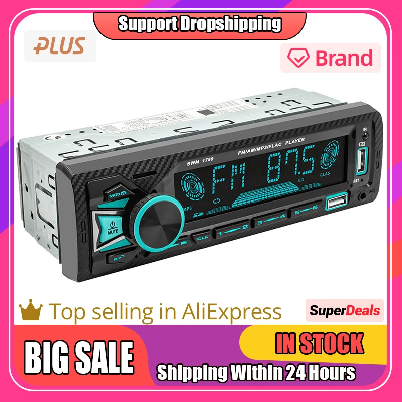 

Swm1789 Bluetooth-compatible Car Mp3 Player Plug-in Card U Disk Car Radio Support App Connection Audio Player FM Receiver