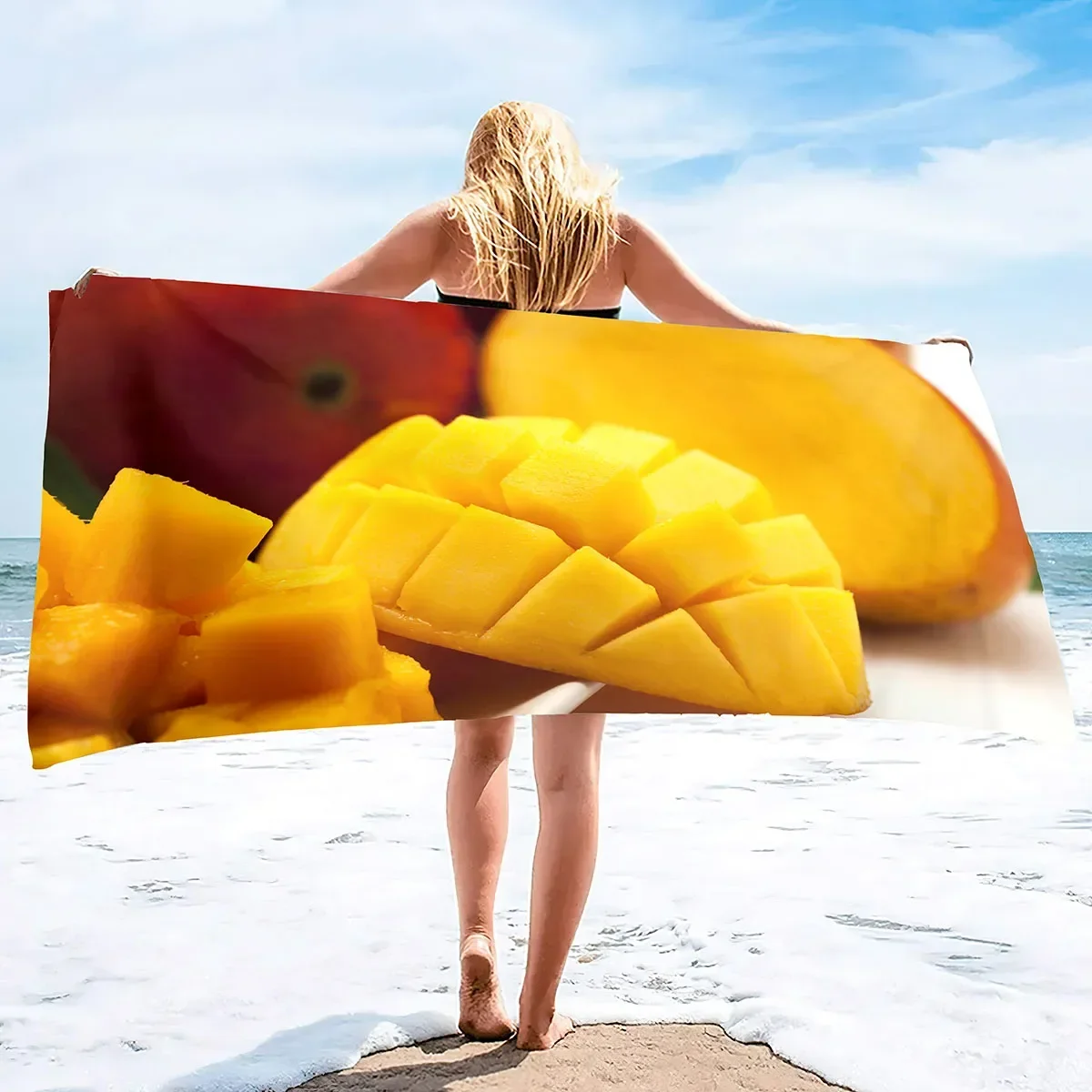 Быстросохнущее пляжное полотенце из микрофибры с фруктами манго и песка легкое
