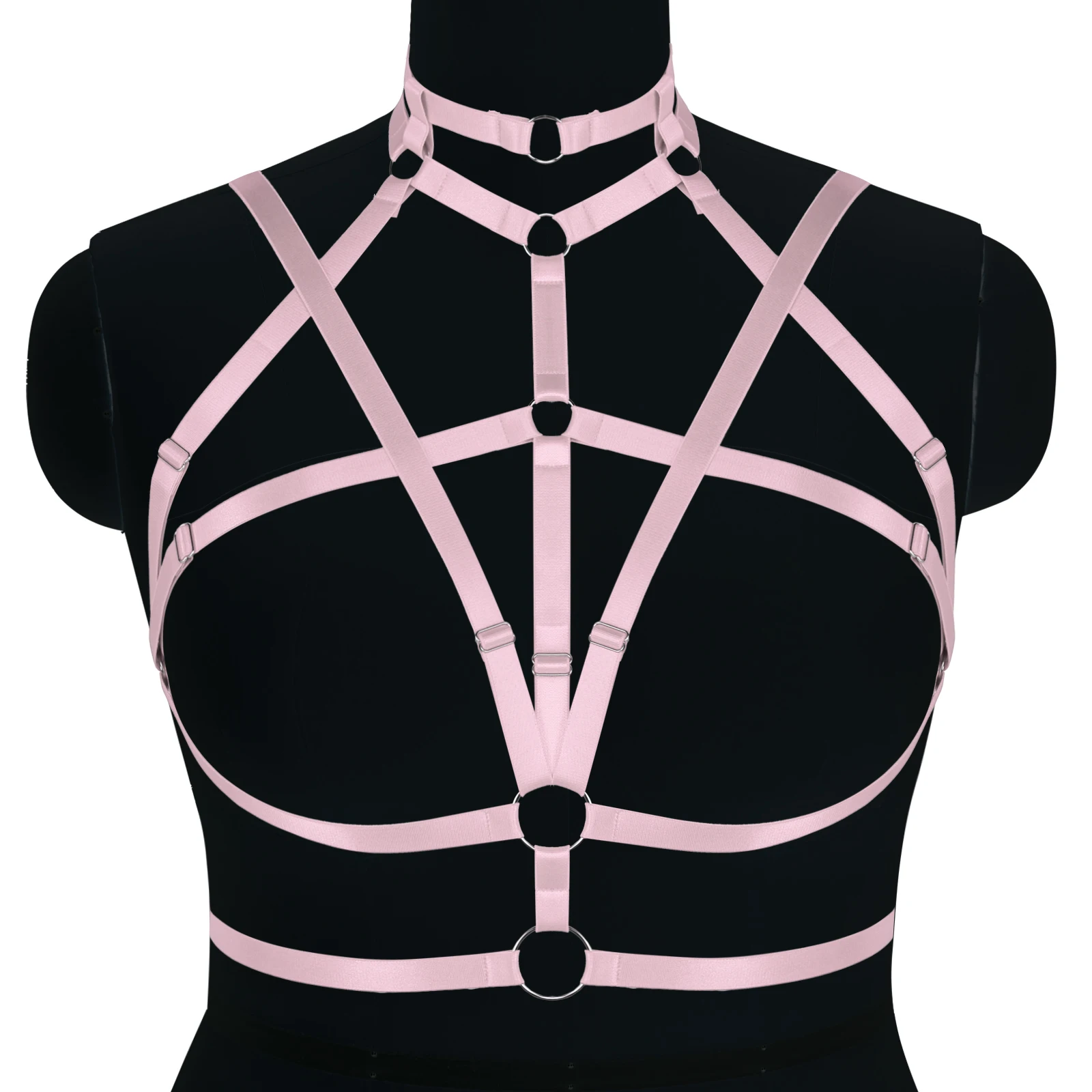 

Women Fashion Elastic Body Harness 90's Crop Top Pole Dance Goth Rave Adjustable Body Stocking Bustier Sexy Harness Cage Bra