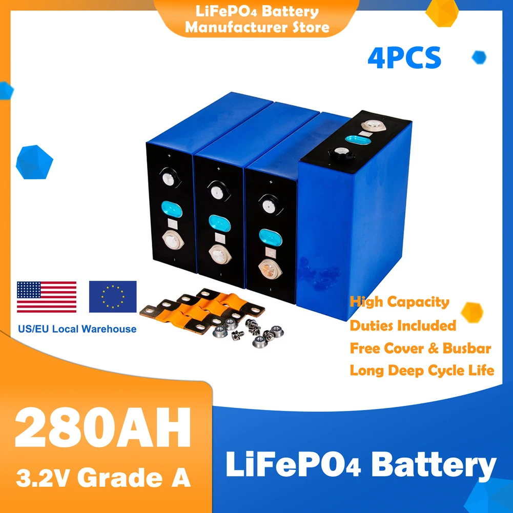 

NEW 280Ah 320Ah 200Ah LiFePO4 12V 24V 48V Grade A Rechargeable Battery pack 3.2V Lithium Iron Phosphate Prismatic Solar TAX FREE